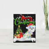 Xmas Tree Lights Santa Hat Maltese Dog Christmas T Kaart (Voorkant)