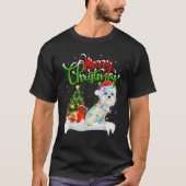 Xmas Tree Lights Santa Hat Maltese Dog Christmas  T-shirt (Voorkant)