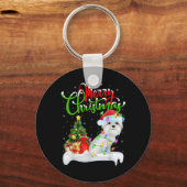 Xmas Tree Lights Santa Hat Maltese Dog Christmas T Sleutelhanger (Voorkant)