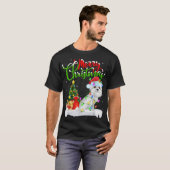 Xmas Tree Lights Santa Hat Maltese Dog Christmas T T-shirt (Voorkant volledig)