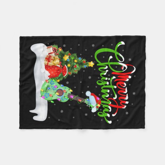 Xmas Tree Lights Santa Hat Musical Ukulele Guitar Fleece Deken (Voorkant (Horizontaal))