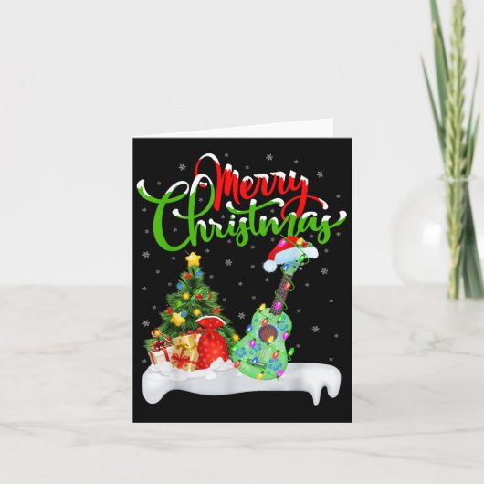 Xmas Tree Lights Santa Hat Musical Ukulele Guitar  Kaart (Voorkant)