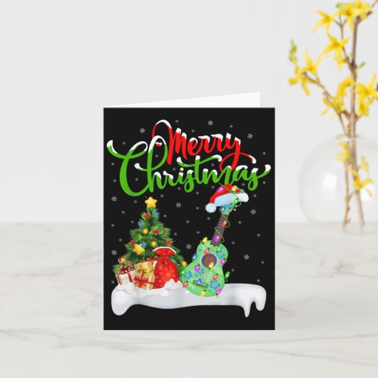 Xmas Tree Lights Santa Hat Musical Ukulele Guitar  Kaart (Gele Bloem)