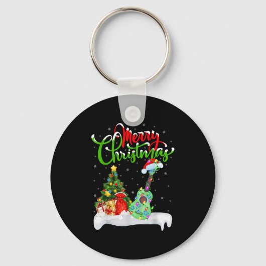 Xmas Tree Lights Santa Hat Musical Ukulele Guitar  Sleutelhanger (Voorkant)