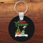 Xmas Tree Lights Santa Hat Musical Ukulele Guitar  Sleutelhanger (Voorkant)