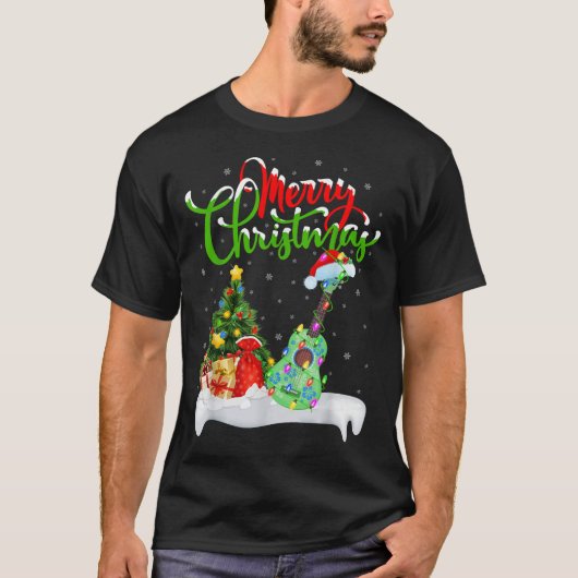 Xmas Tree Lights Santa Hat Musical Ukulele Guitar  T-shirt (Voorkant)