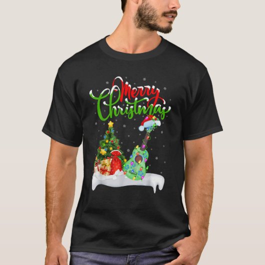 Xmas Tree Lights Santa Hat Musical Ukulele Guitar  T-shirt (Voorkant)