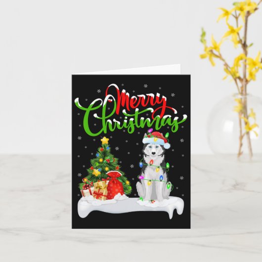 Xmas Tree Lights Santa Hat Siberische Husky Dog Ch Kaart (Gele Bloem)