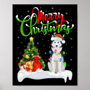 Xmas Tree Lights Santa Hat Siberische Husky Dog Ch Poster