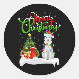 Xmas Tree Lights Santa Hat Siberische Husky Dog Ch Ronde Sticker