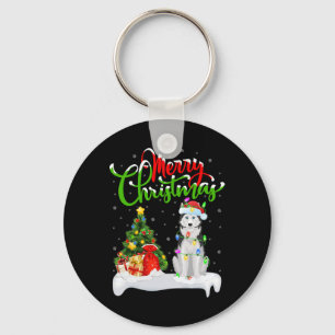 Xmas Tree Lights Santa Hat Siberische Husky Dog Ch Sleutelhanger
