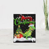 Xmas Tree Lights Santa Hat T Rex Dinosaur Christma Kaart (Voorkant)
