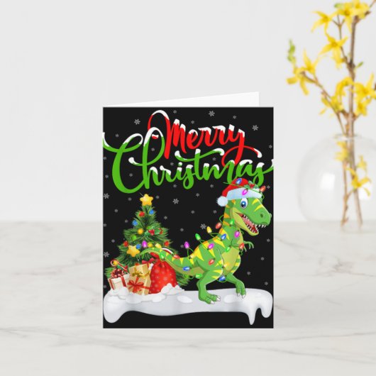 Xmas Tree Lights Santa Hat T Rex Dinosaur Christma Kaart (Gele Bloem)