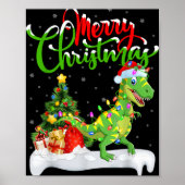 Xmas Tree Lights Santa Hat T Rex Dinosaur Christma Poster (Voorkant)