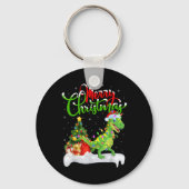 Xmas Tree Lights Santa Hat T Rex Dinosaur Christma Sleutelhanger (Voorkant)