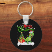 Xmas Tree Lights Santa Hat T Rex Dinosaur Christma Sleutelhanger (Voorkant)