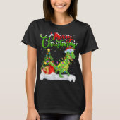 Xmas Tree Lights Santa Hat T Rex Dinosaur Christma T-shirt (Voorkant)