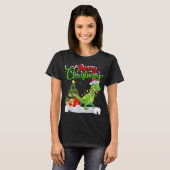 Xmas Tree Lights Santa Hat T Rex Dinosaur Christma T-shirt (Voorkant volledig)