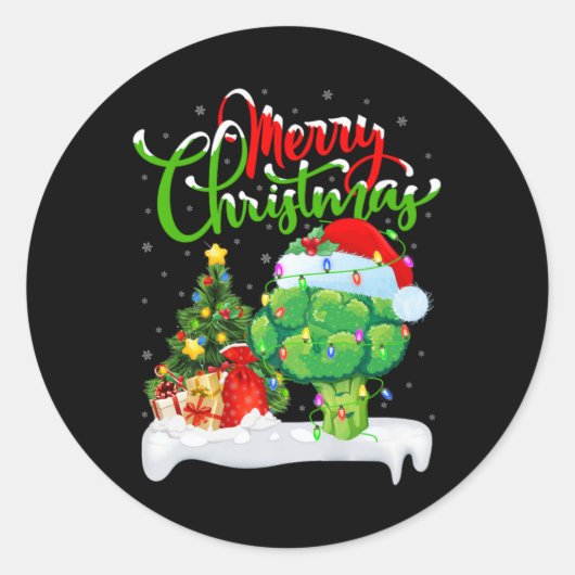 Xmas Tree Lights Santa Hat Vegetable Broccoli Chri Ronde Sticker (Voorkant)