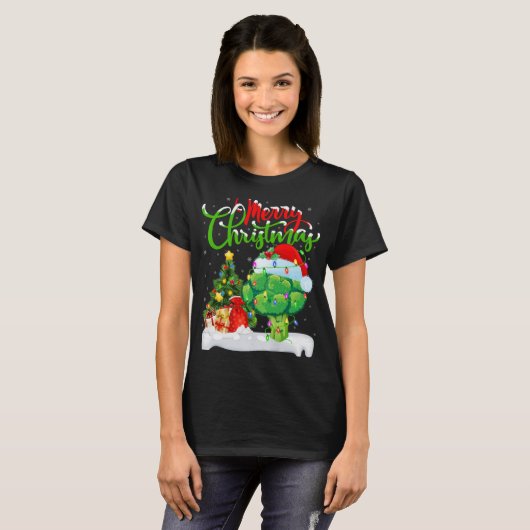 Xmas Tree Lights Santa Hat Vegetable Broccoli Chri T-shirt (Voorkant volledig)