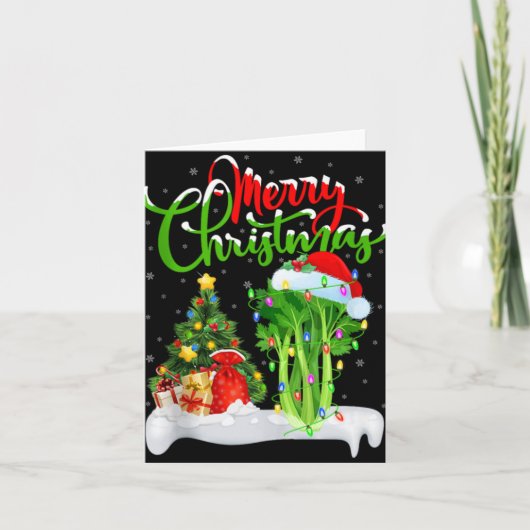 Xmas Tree Lights Santa Hat Vegetable Celery Christ Kaart (Voorkant)