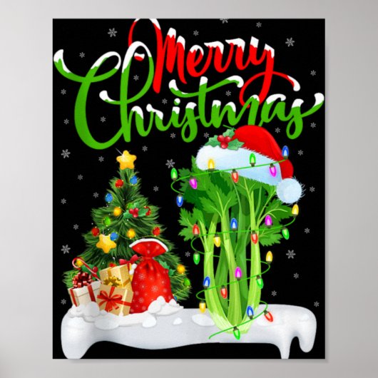 Xmas Tree Lights Santa Hat Vegetable Celery Christ Poster (Voorkant)