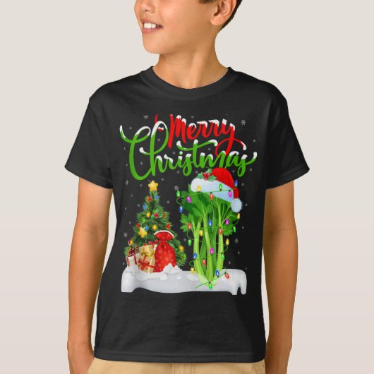 Xmas Tree Lights Santa Hat Vegetable Celery Christ T-shirt (Voorkant)
