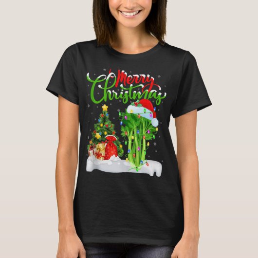 Xmas Tree Lights Santa Hat Vegetable Celery Christ T-shirt (Voorkant)