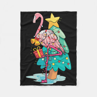 Xmas Tree Lights Tropical Flamingo Animal Christma Fleece Deken
