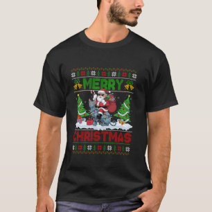Xmas Tree Lights Ugly Santa Riding Sphynx Cat Chri T-shirt