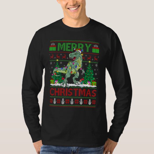 Xmas Tree Lights Ugly Santa Spinosaurus Dinosaur C T-shirt (Voorkant)