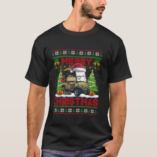 Xmas Tree Lights Ugly Style Santa Hat Golf Cart Ch T-shirt (Voorkant)