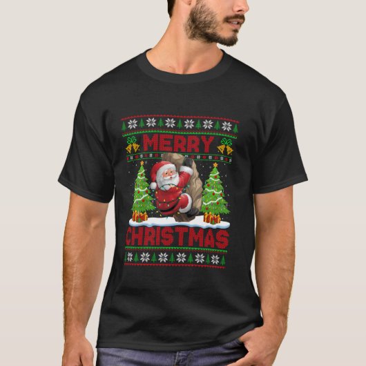 Xmas Tree Lights Ugly Style Santa Rock Klimmen Ch T-shirt (Voorkant)