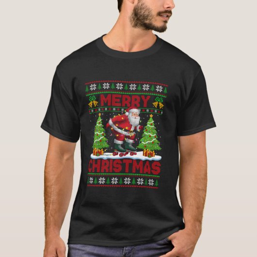 Xmas Tree Lights Ugly Style Santa Rolschaatsen C T-shirt (Voorkant)