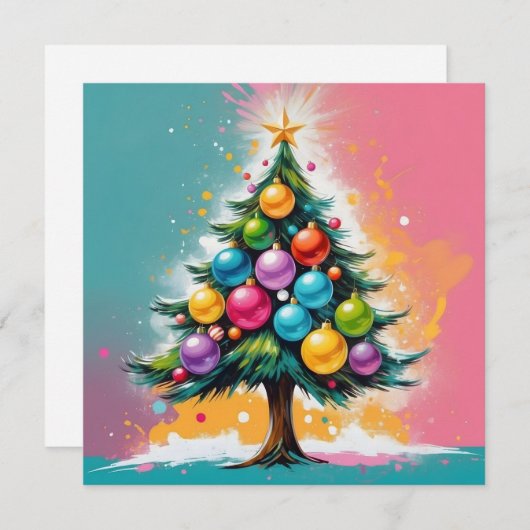 Xmas Tree met kleurrijke glanzende Ornamenten Feestdagenkaart (Voorkant / Achterkant)