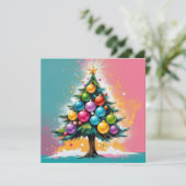 Xmas Tree met kleurrijke glanzende Ornamenten Feestdagenkaart (Staand voorkant)