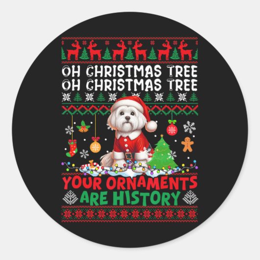 Xmas Tree Ornamenten zijn geschiedenis trui Santa  Ronde Sticker (Voorkant)