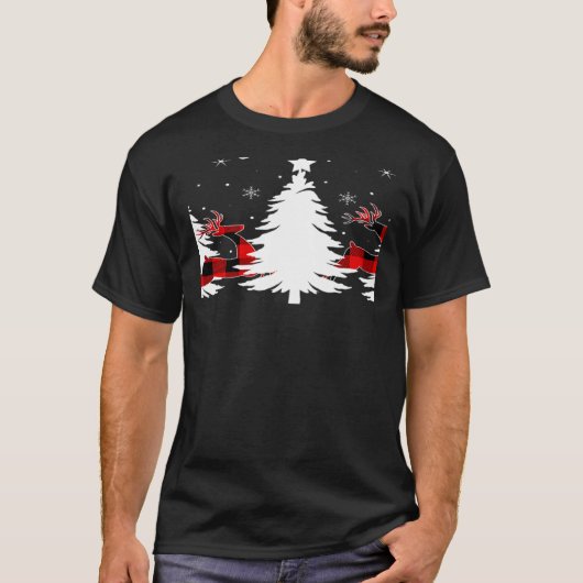 Xmas Tree Red Buffalo Plaid Reindeer Merry Christm T-shirt (Voorkant)