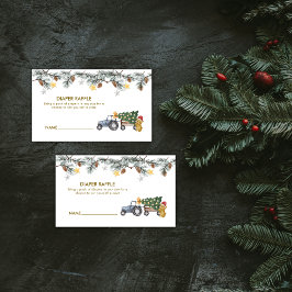X'mas Tree Tractor Bear Diaper Raffle Baby Shower Informatiekaartje