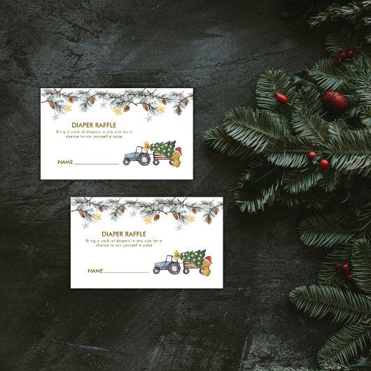 X'mas Tree Tractor Bear Diaper Raffle Baby Shower Informatiekaartje