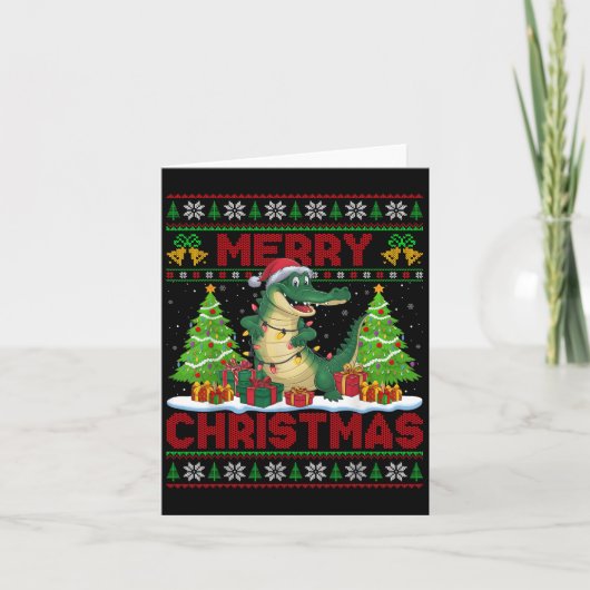 Xmas Tree Ugly Style Santa Hat Alligator Christmas Kaart (Voorkant)