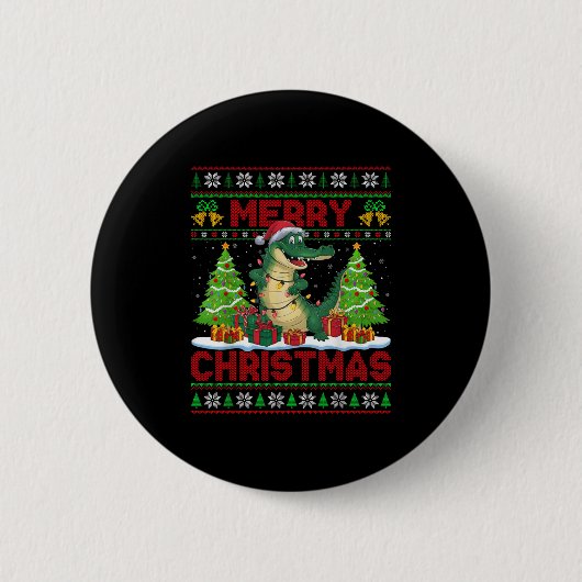 Xmas Tree Ugly Style Santa Hat Alligator Christmas Ronde Button 5,7 Cm (Voorkant)