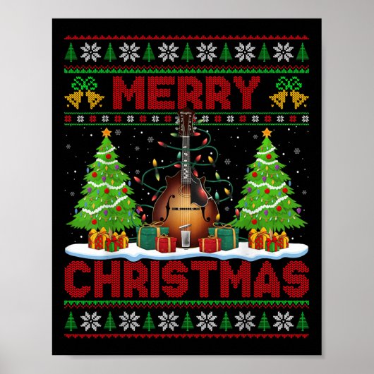 Xmas Tree Ugly Style Santa Musical Mandolin Christ Poster (Voorkant)