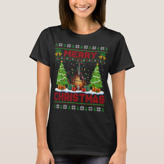Xmas Tree Ugly Style Santa Musical Mandolin Christ T-shirt (Voorkant)