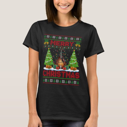 Xmas Tree Ugly Style Santa Musical Mandolin Christ T-shirt (Voorkant)
