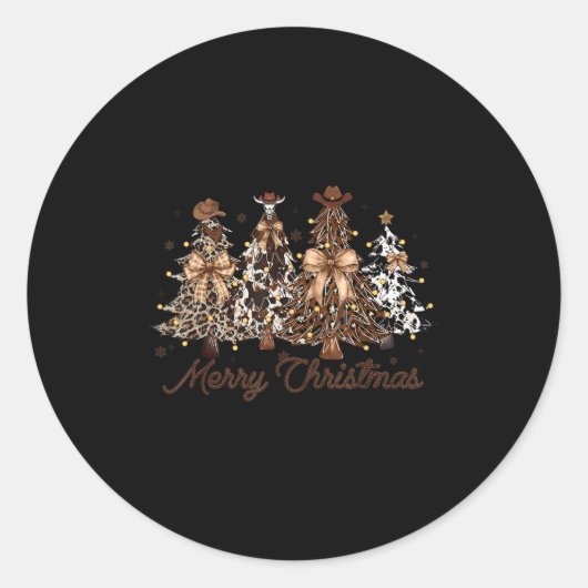 Xmas Trees Cowboy Western Merry Christmas Holiday  Ronde Sticker (Voorkant)