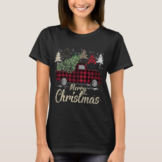 Xmas Trees Red Truck Buffalo Pset T-shirt (Voorkant)