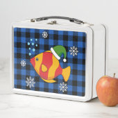 Xmas Tropische Vis Cartoon op Blauw Buffelpatroon (In situ)