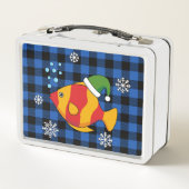 Xmas Tropische Vis Cartoon op Blauw Buffelpatroon (Achterkant)