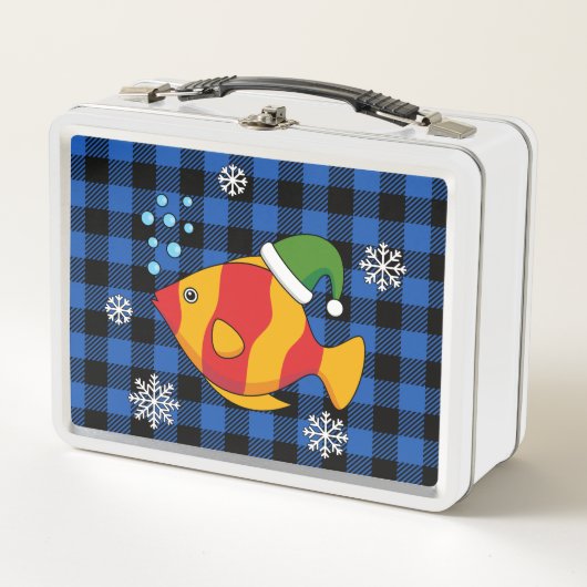 Xmas Tropische Vis Cartoon op Blauw Buffelpatroon (Voorkant)